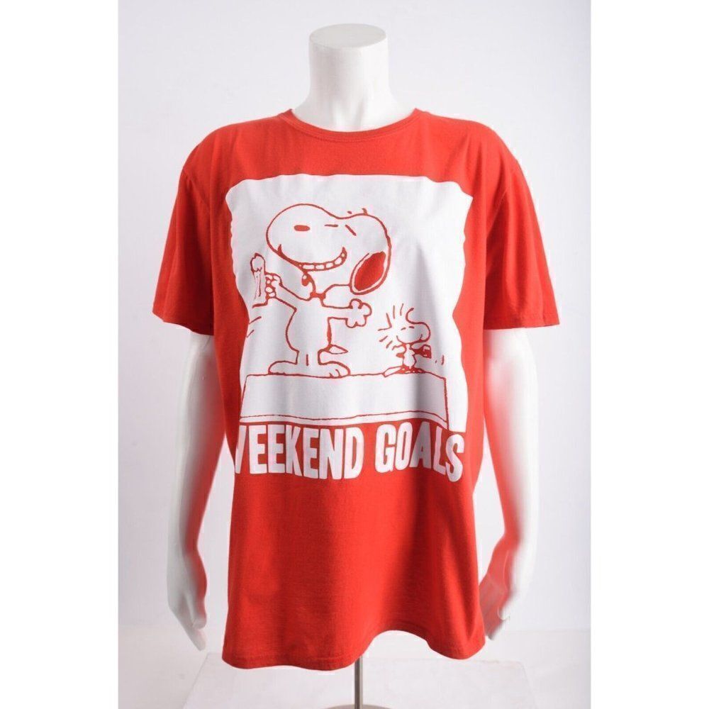 Peanuts Mens Snoopy T-Shirt Shirt Weedend Goals Beer drinking L Red woodstock